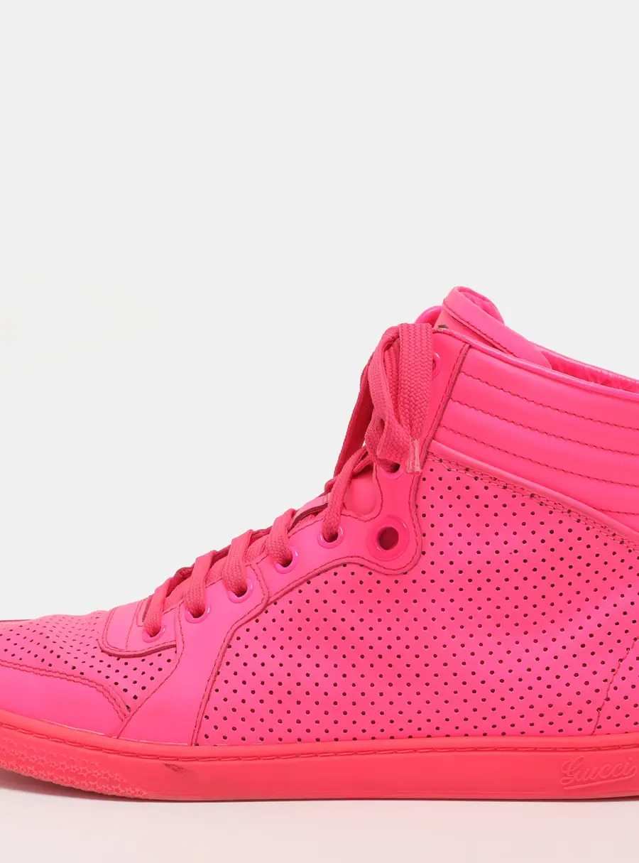 Gucci Interlocking G Size 40 Neon Pink Leather High Top Sneakers