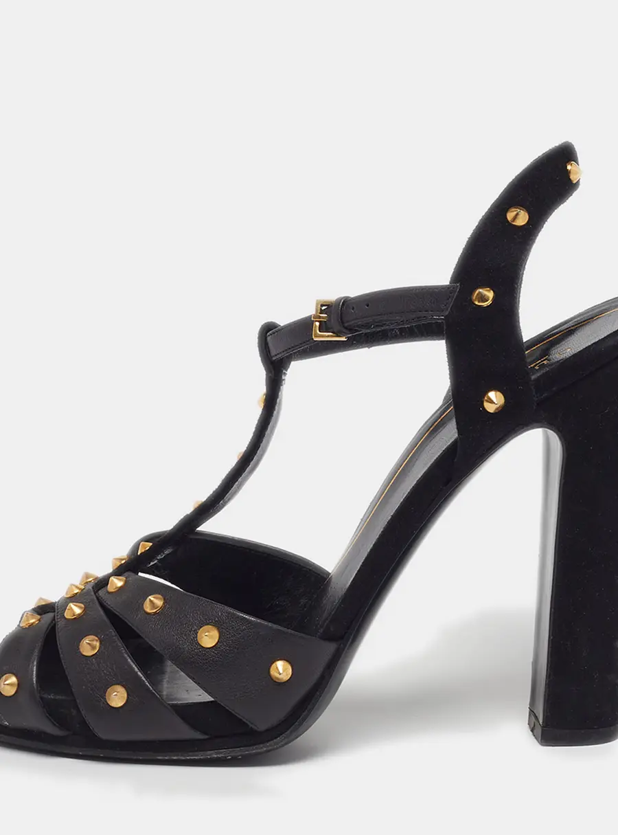 Gucci Studded Size 40 Black Leather and Suede Platform Sandals