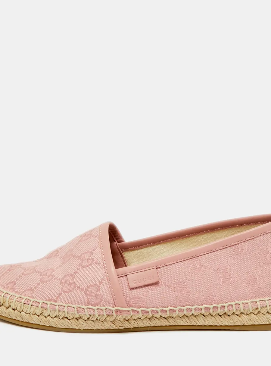 Gucci 466902 100 Size 37 Pink Canvas and Leather Espadrille Loafers