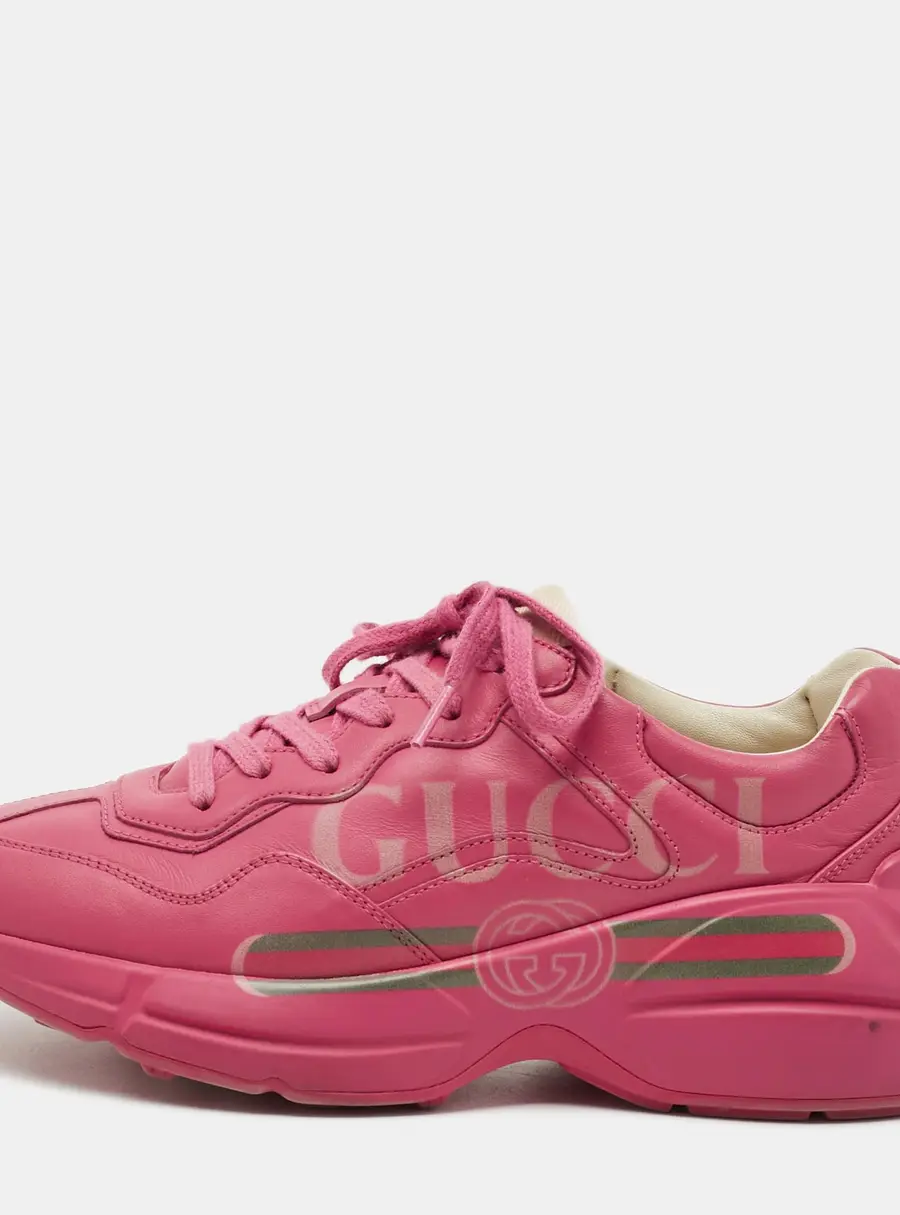 Gucci Rhyton Size 36 Pink Leather Logo Print Low Top Sneakers