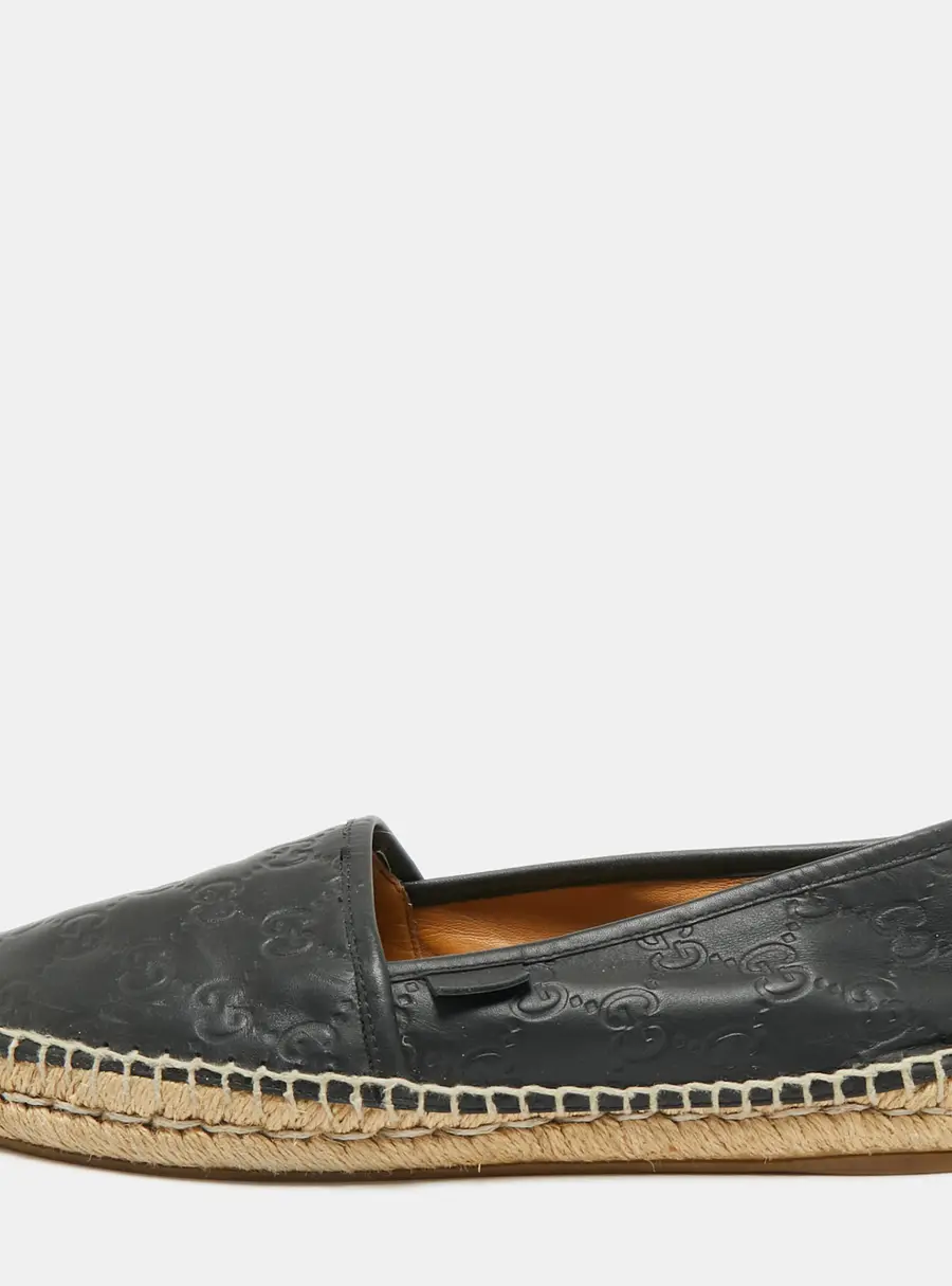 Gucci Size 39 Black Microguccissima Leather Espadrille Flats