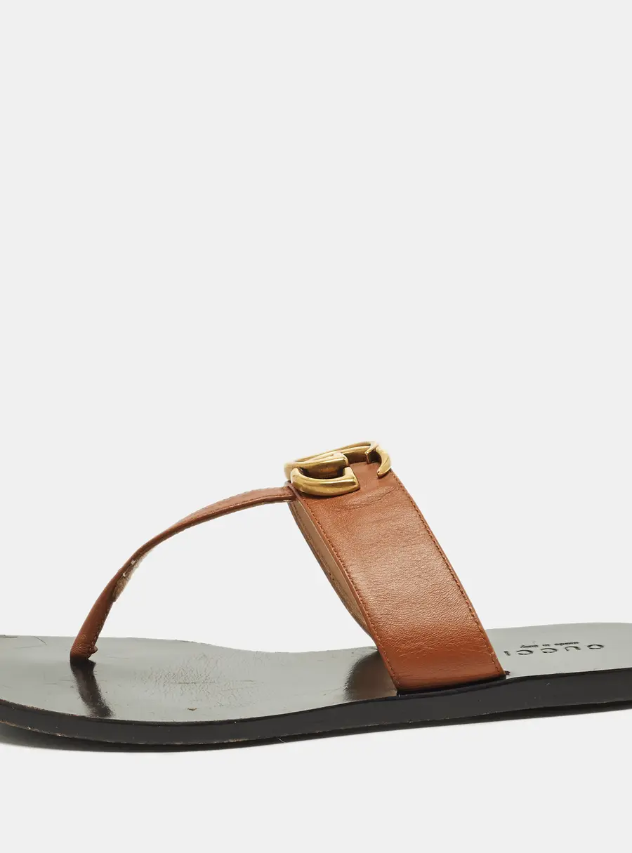 Gucci Double G Size 35 Brown Leather Thong Flat Slide