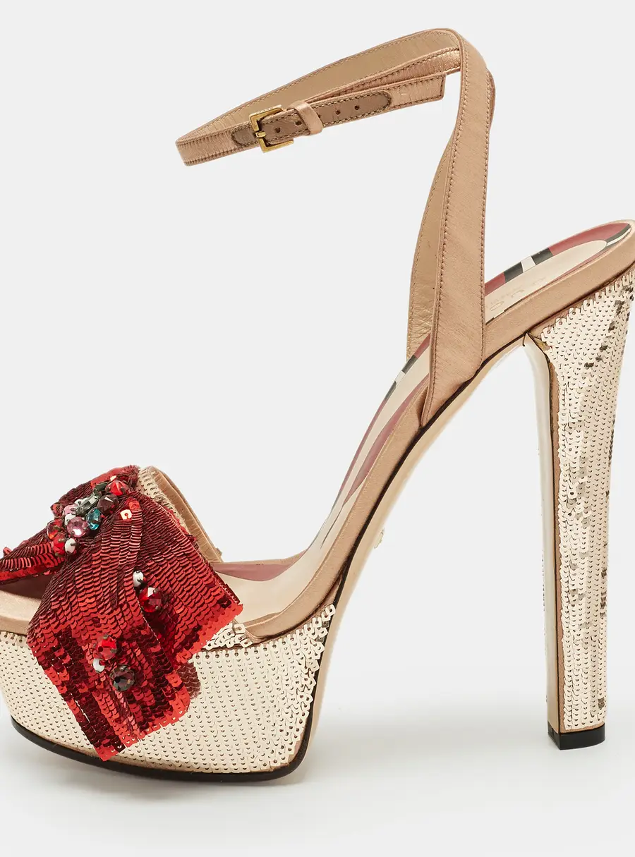 Gucci Size 39 Gold Sequins Crystal Embellished Ankle Strap Sandals