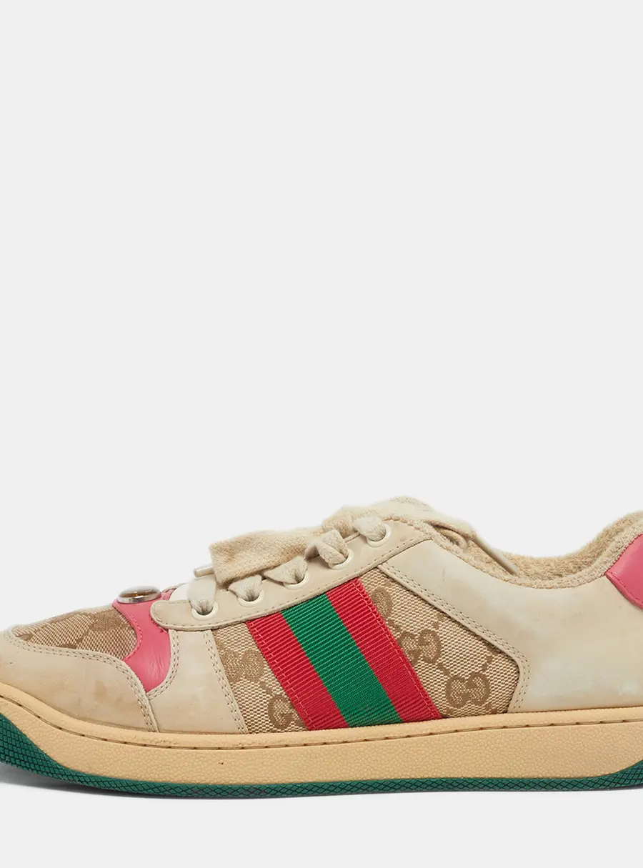 Gucci Screener Size 37 Cream/Pink GG Canvas and Leather Low Top Sneakers