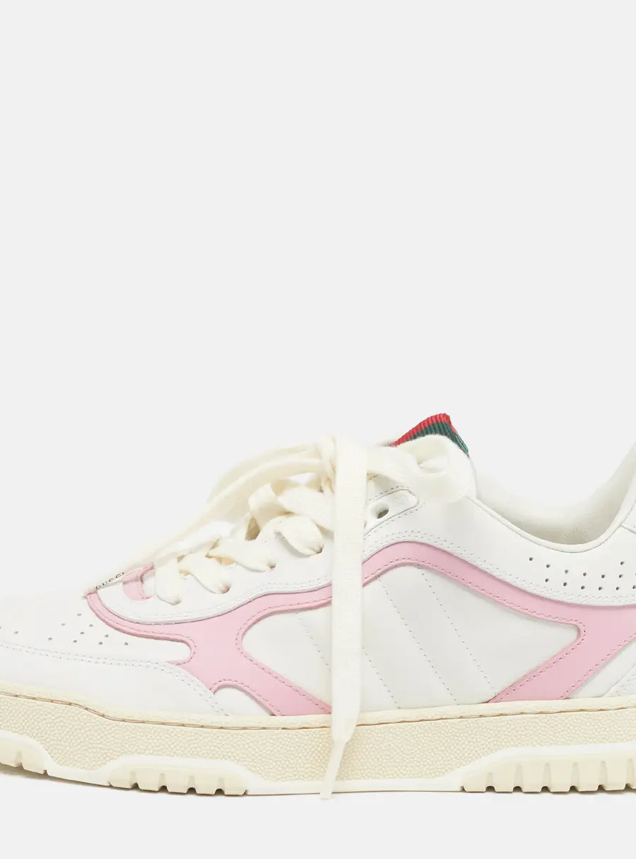 Gucci GG Size 39 White/Pink Leather Lace Up Sneakers