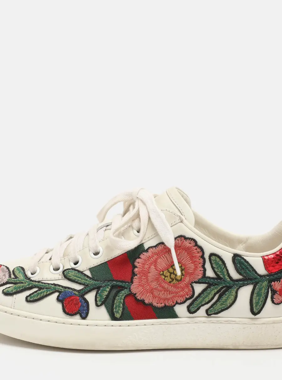 Gucci Ace Size 36 White Leather Floral Embroidered Low Top Sneakers