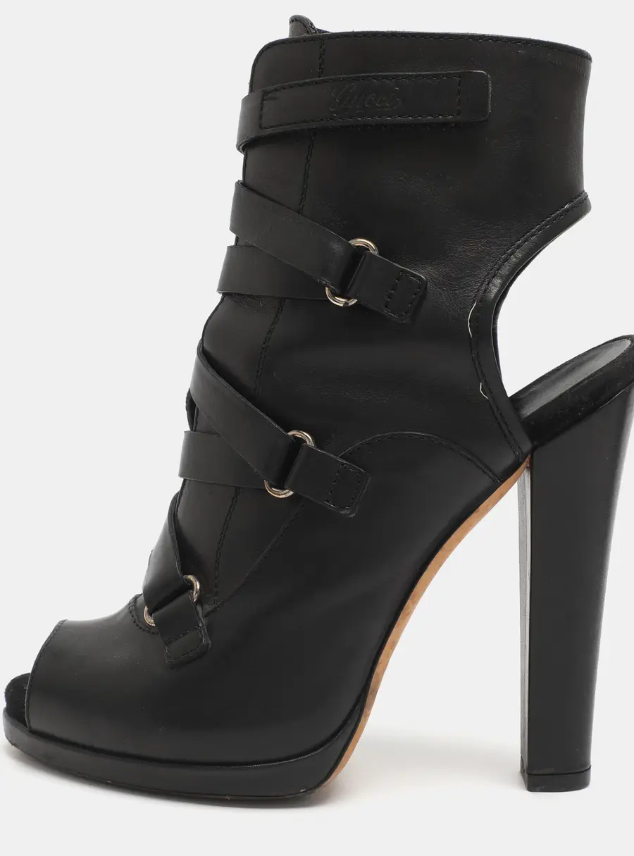 Gucci Cutout Size 36 Black Leather Peep Toe Booties