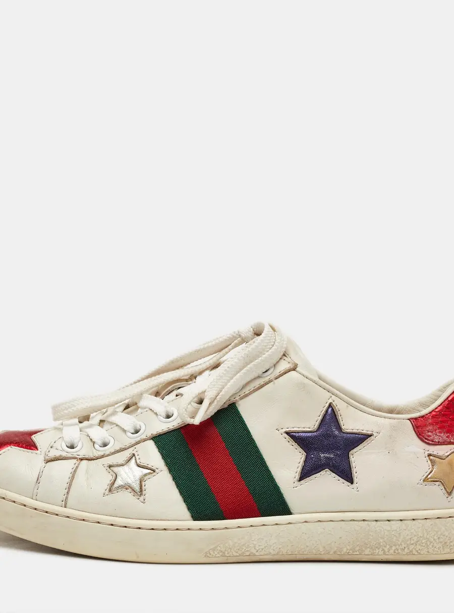 Gucci Ace Web Size 36 White Leather Stars Low Top Sneakers