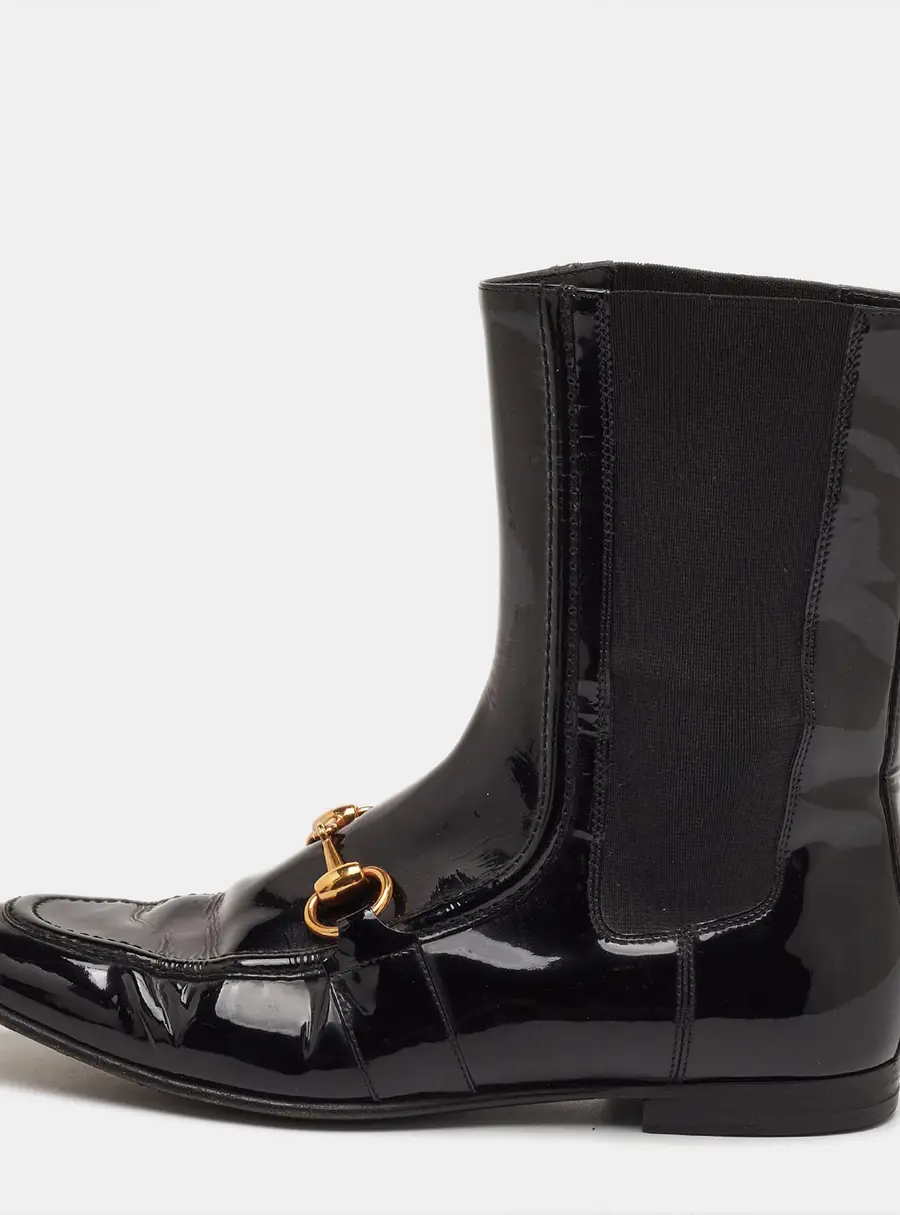 Gucci Horsebit Size 36 Black Patent Leather Ankle Length Boots