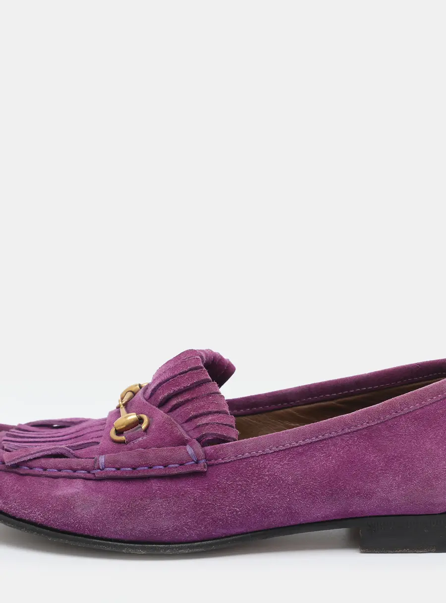 Gucci Horsebit Size 36 Purple Suede Fringes Loafers