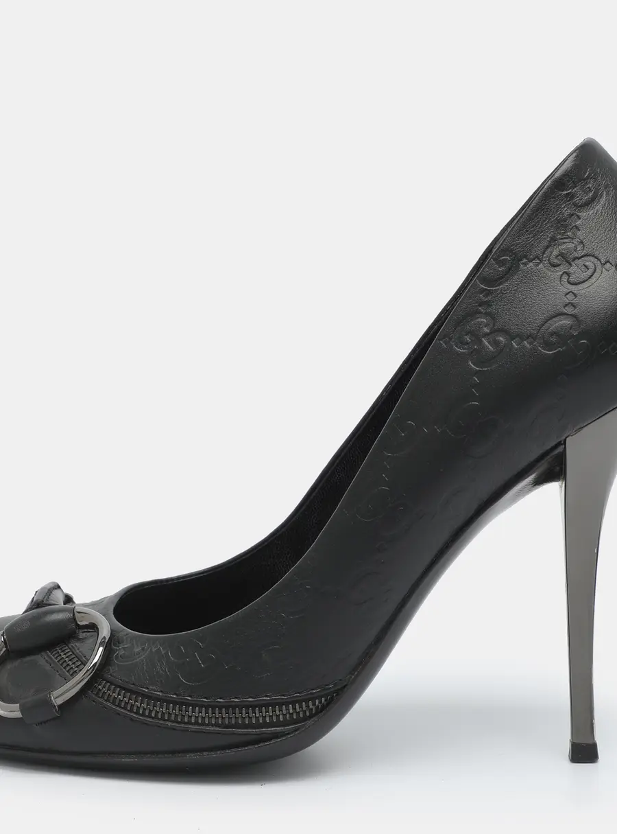 Gucci Horsebit Size 40 Black Guccissima Leather Pumps
