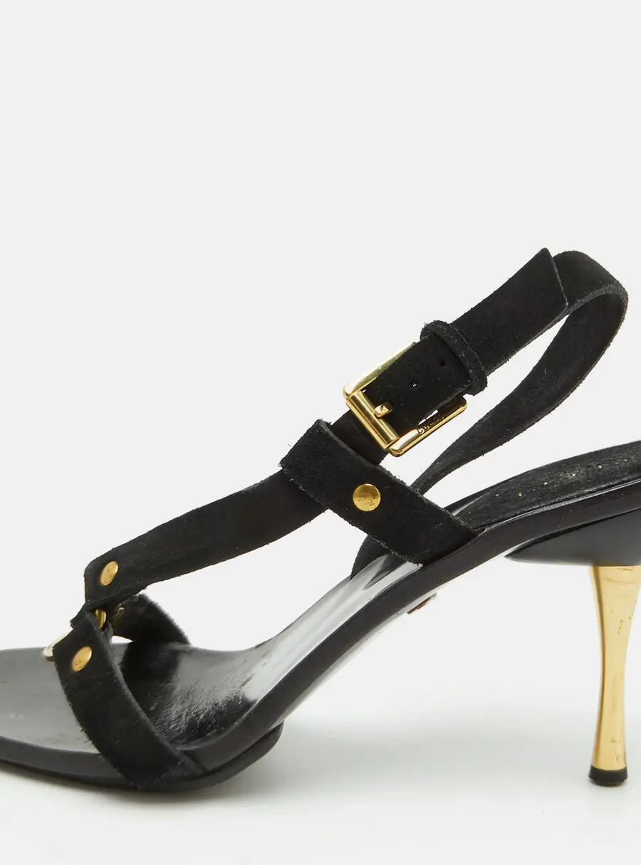 Gucci Size 36 Black Suede Open Toe Ankle Strap Sandals