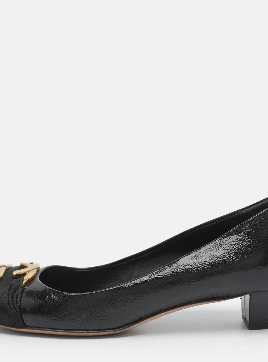 Gucci Interlocking G Size 38 Black Patent Leather Pumps