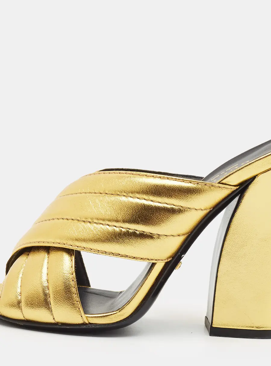 Gucci Webby Size 37 Gold Quilted Leather Slide Sandals