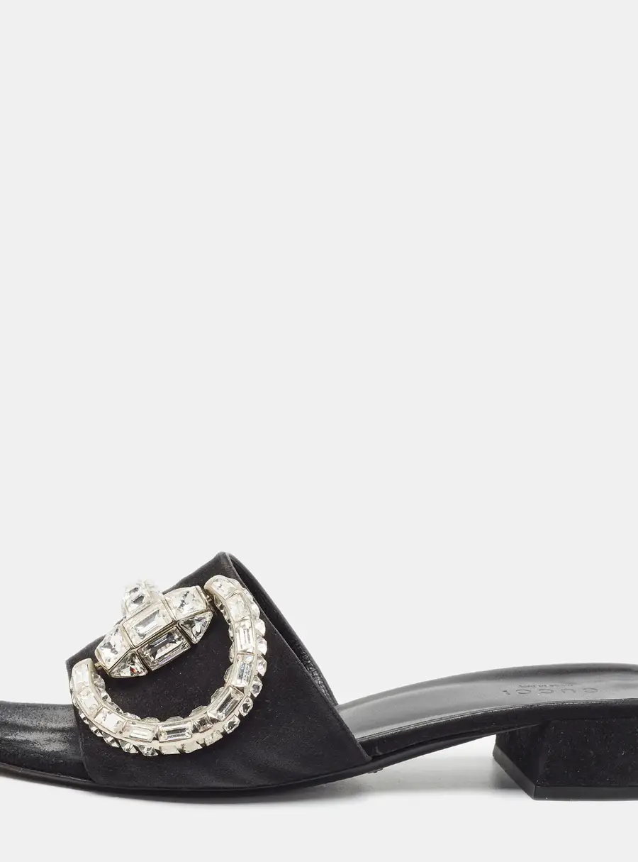 Gucci Maxime Size 38 Black Suede  Crystal Embellished Slide Sandals