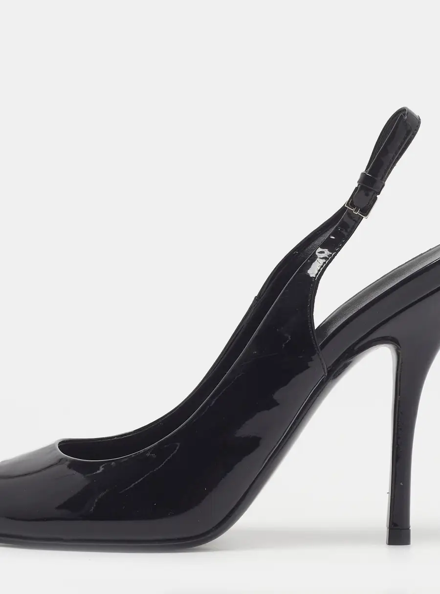 Gucci Size 36.5 Black Patent Leather Peep Toe Slingback Pumps
