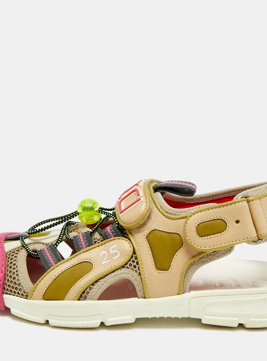 Gucci Tinsel Size 37 Multicolor Fabric and Leather and Mesh Flat Sandals