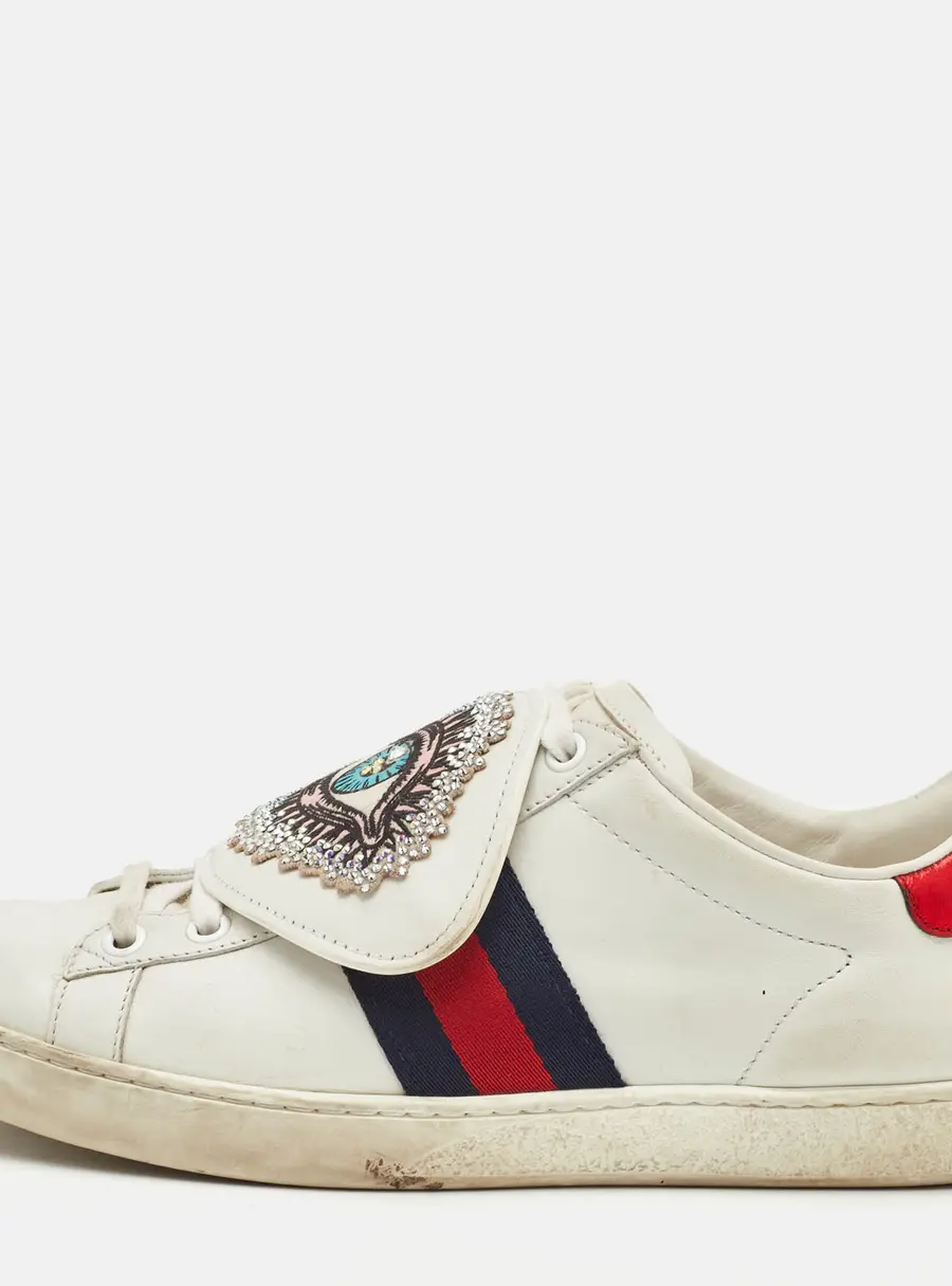 Gucci Ace Size 37 White Leather Removable Patches Low Top Sneakers