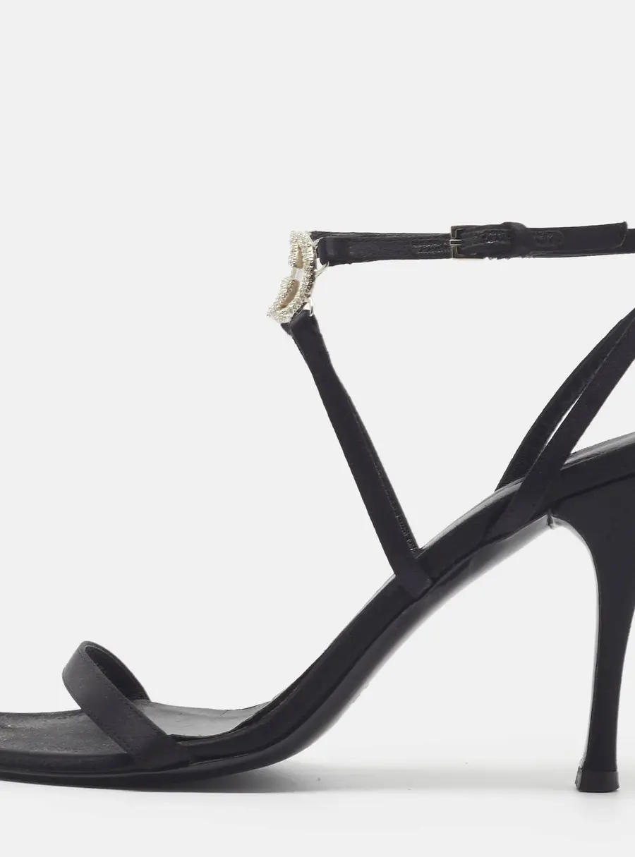 Gucci Interlocking G Size 37 Black Satin Slingback Sandals