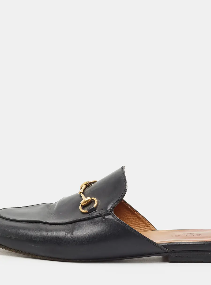 Gucci Princetown Size 40 Black Leather Horsebit Flat Mules