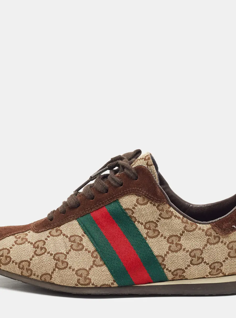 Gucci Ace Web Size 38.5 Beige/Brown GG Supreme Canvas Low Top Sneakers