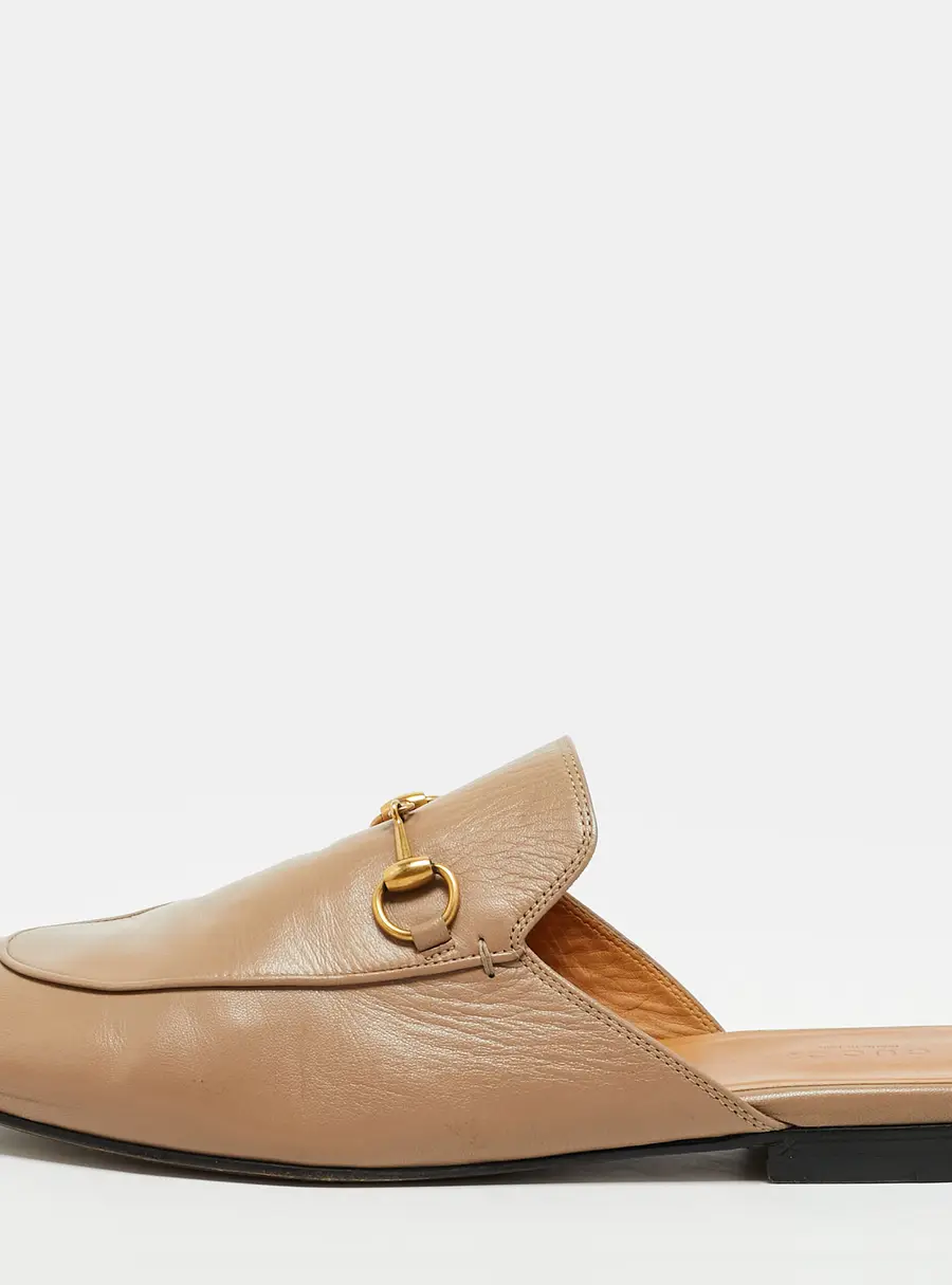 Gucci Princetown Size 40 Beige Leather Horsebit Flat Mules