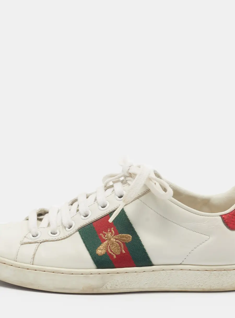 Gucci Ace Size 35 White Leather Bee Embroidered Low Top Sneakers