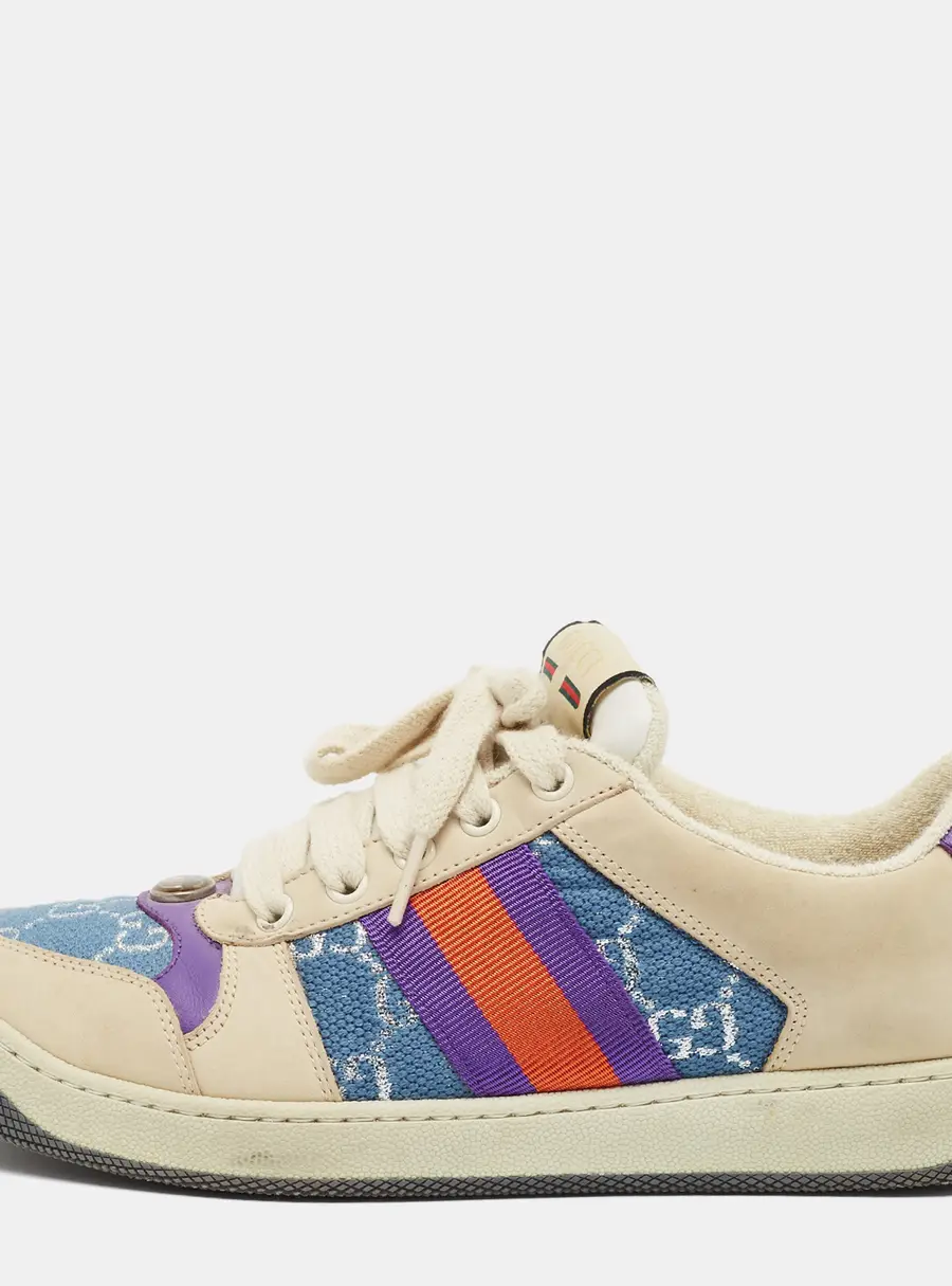 Gucci Screener Size 38.5 Multicolor Canvas and Nubuck Leather Lace Up Sneakers