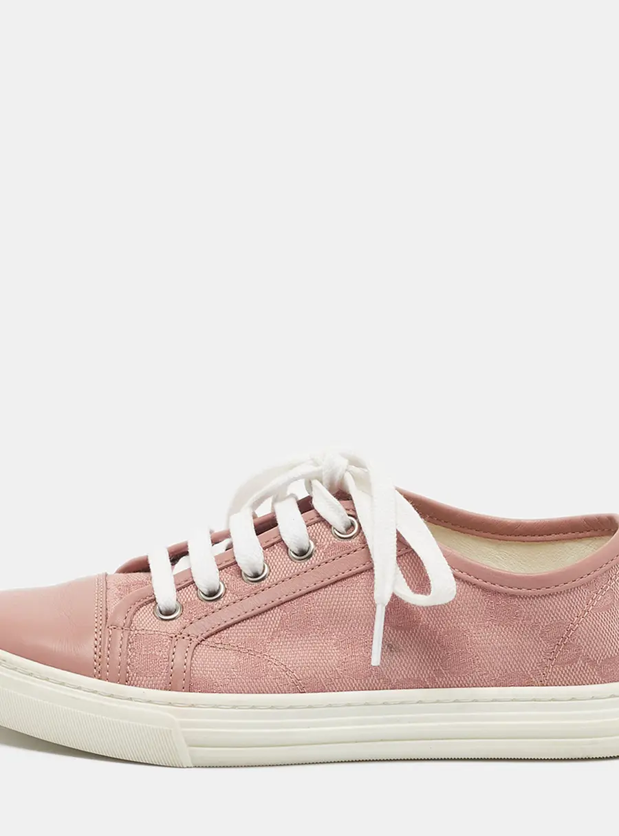 Gucci Size 34 Pink Canvas and Leather Lace Up Sneakers
