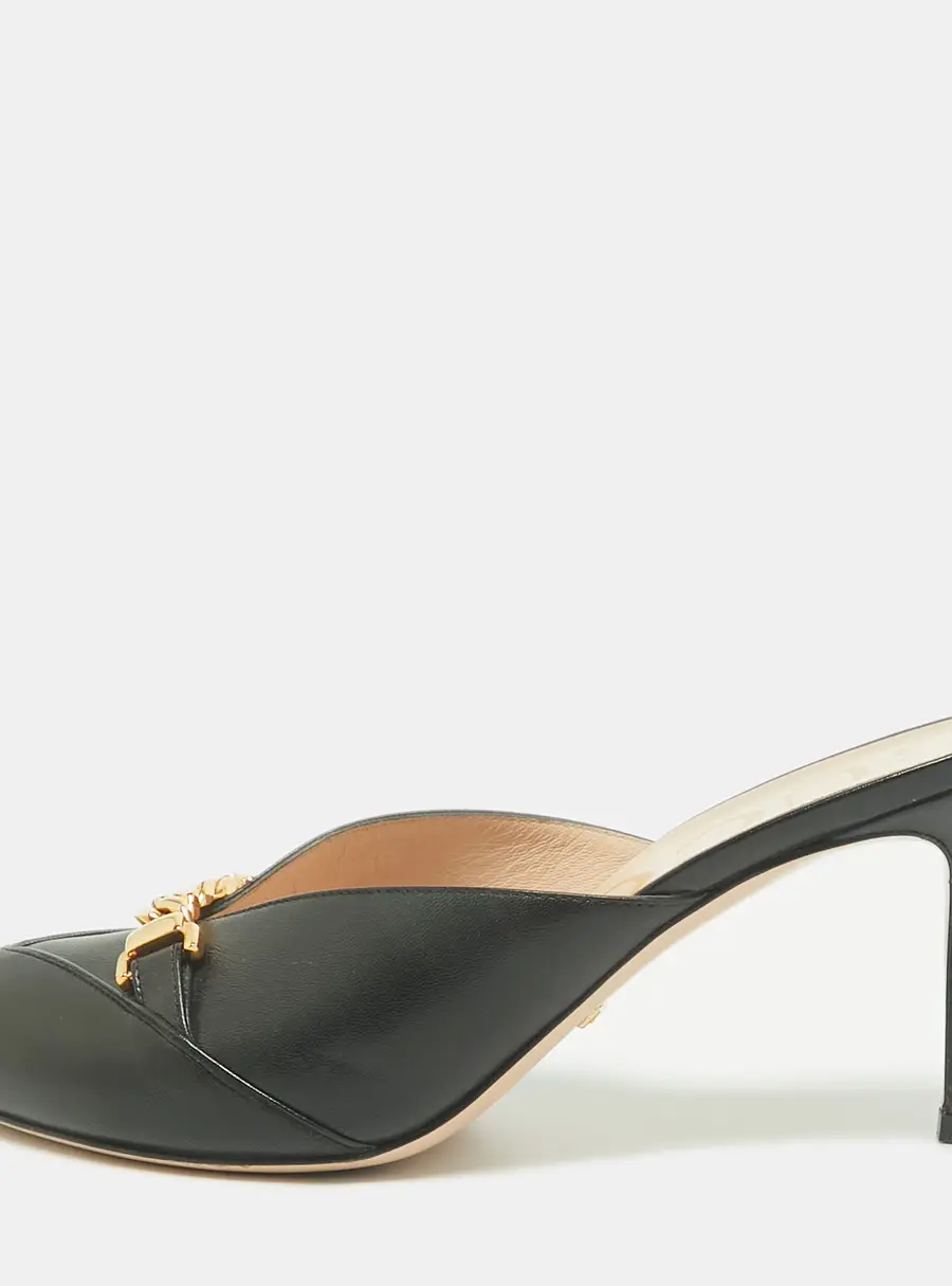 Gucci Sylvie Size 38 Black Leather Mules