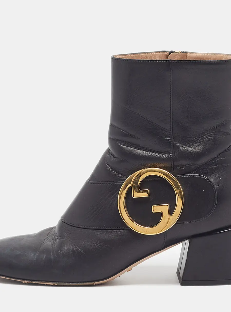 Gucci GG Blondie Size 39 Black Leather Ankle Length Boots