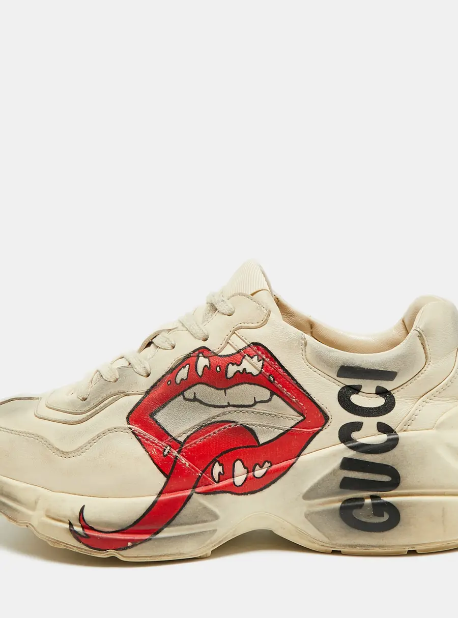 Gucci Rhyton Size 38.5 Two Tone Leather Lace Up Sneakers