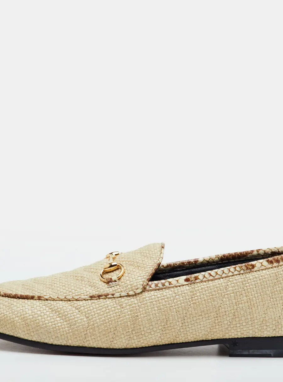 Gucci Jordaan Size 39.5 Beige Raffia and Python Embossed Leather Loafers
