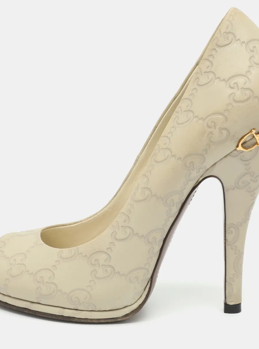 Gucci Size 36 Cream Guccissima Leather Peep Toe Pumps