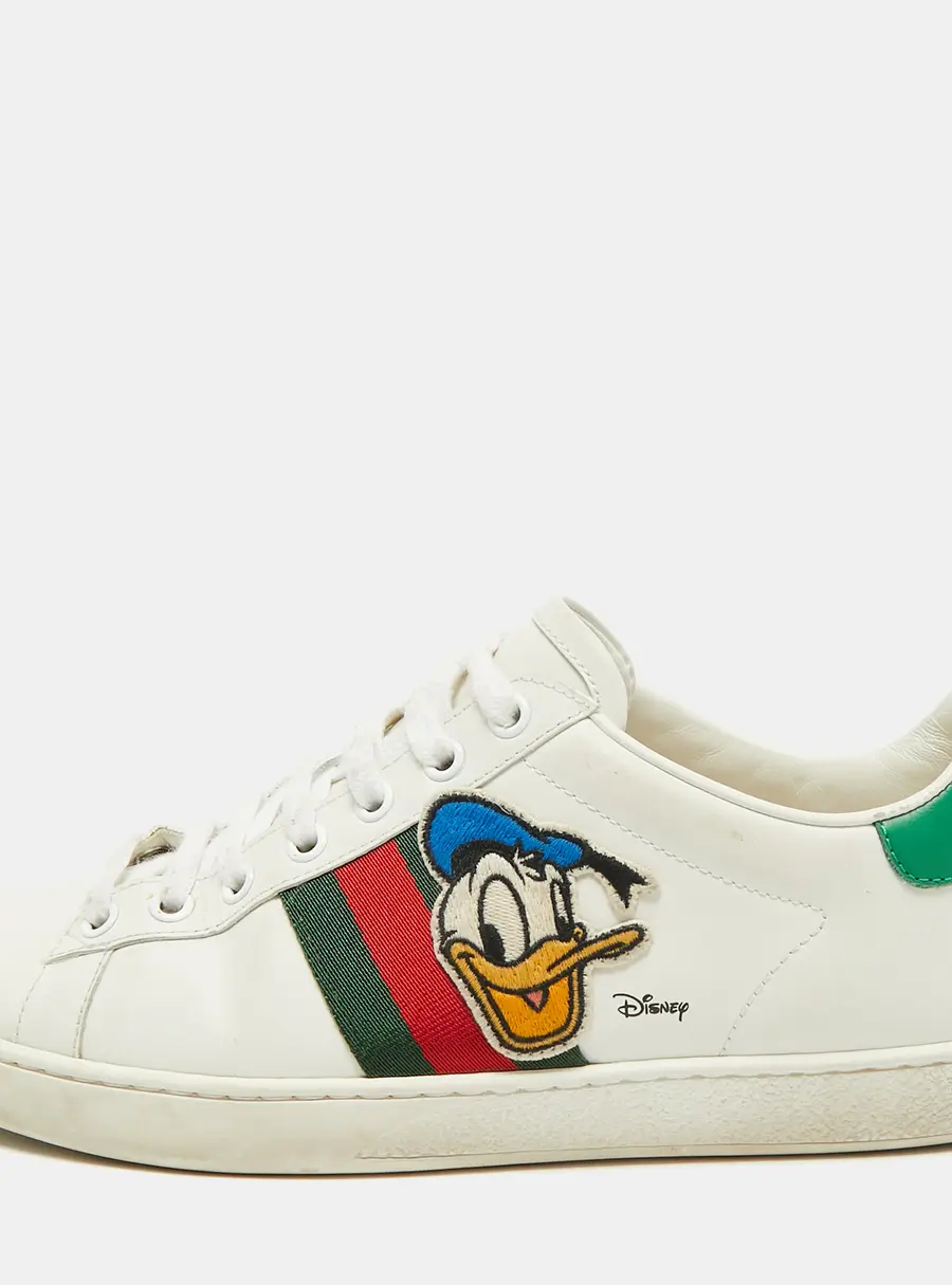 Gucci x Disney Ace Donald Duck Size 39 White Leather Low Top Sneakers