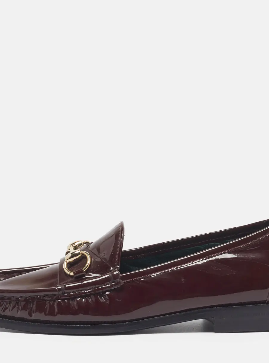 Gucci Jordaan Size 38 Burgundy Patent Leather Horsebit Loafers