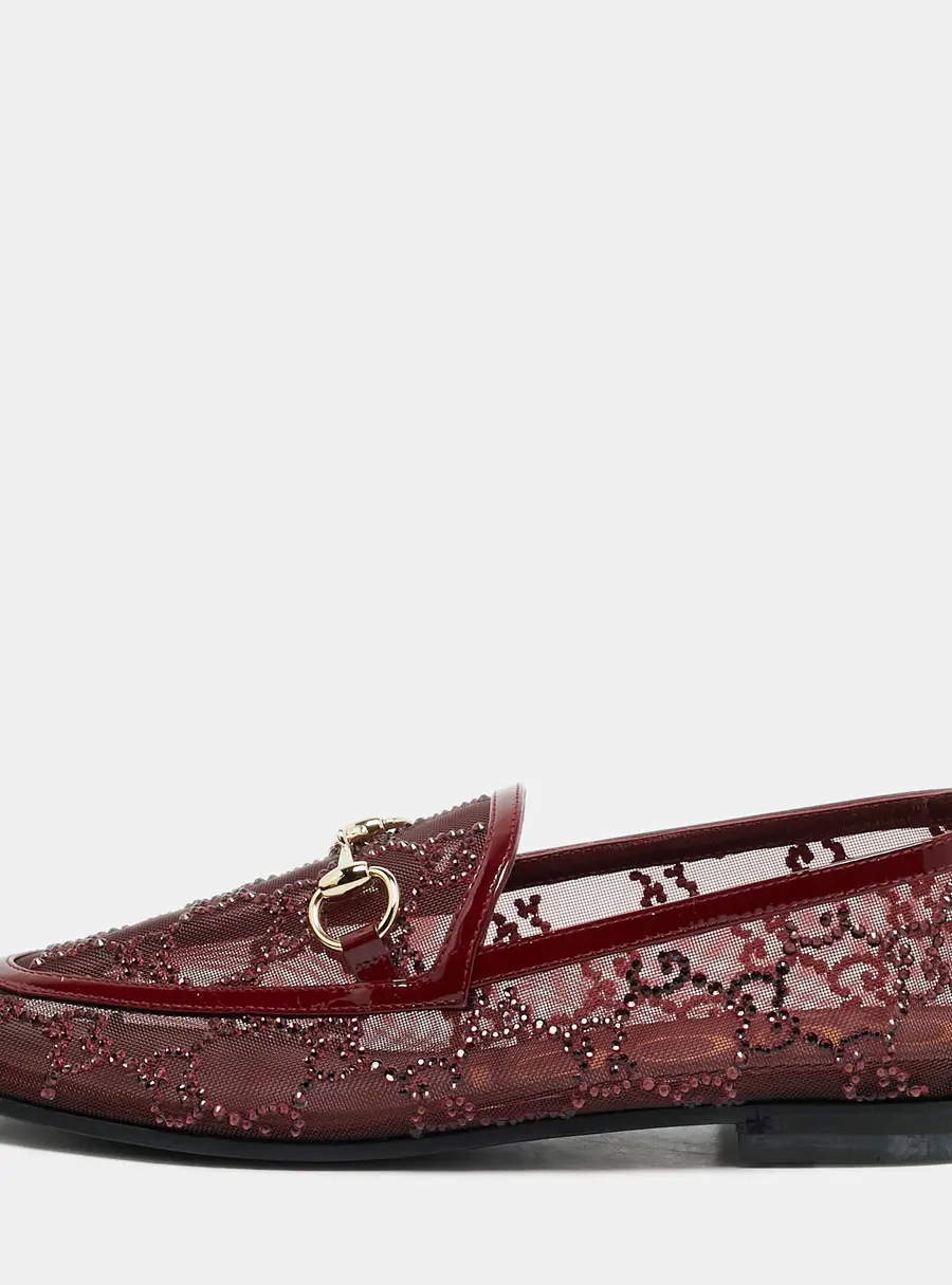 Gucci Jordaan Size 35 Burgundy Mesh and Patent Leather Loafers