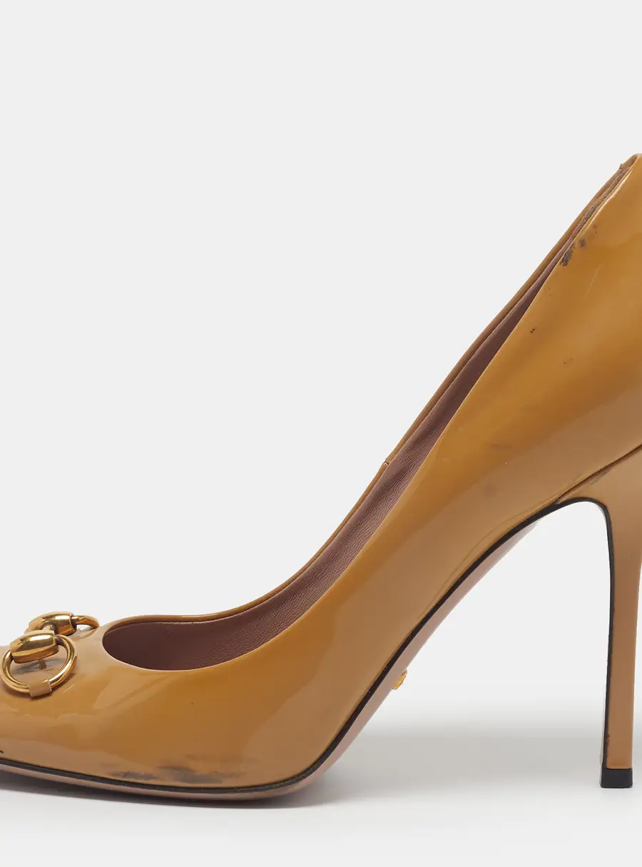 Gucci Jolene Horsebit Size 41 Yellow Patent Leather Pumps