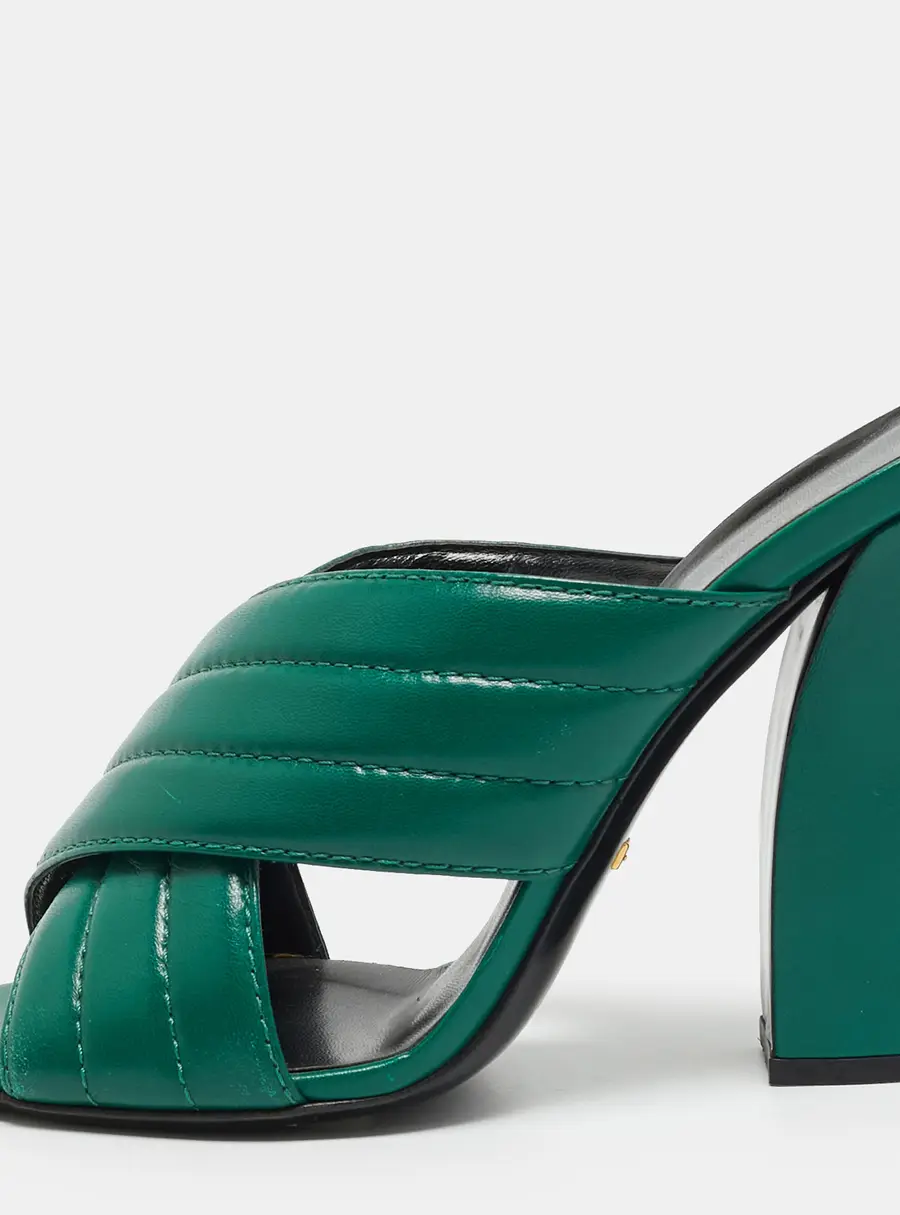 Gucci Webby Size 40.5 Green Leather Slide Sandals