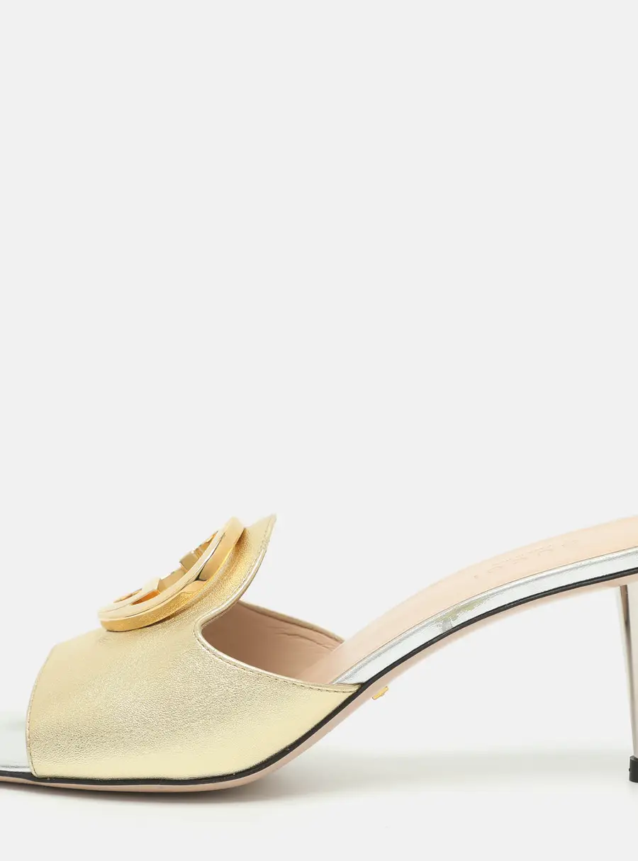 Gucci Blondie Size 38 Gold Leather Slide Sandals