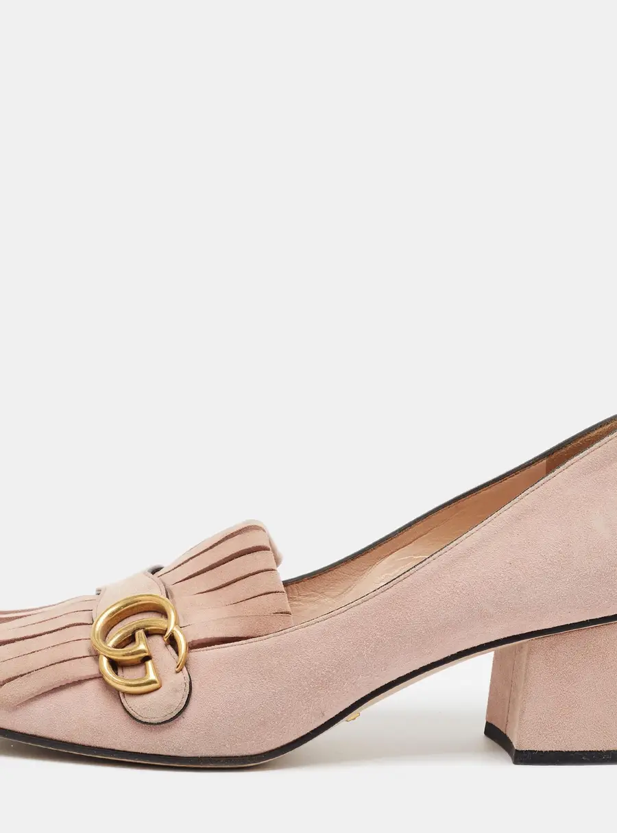 Gucci GG Marmont Size 41 Pink Suede Block Heel Pumps