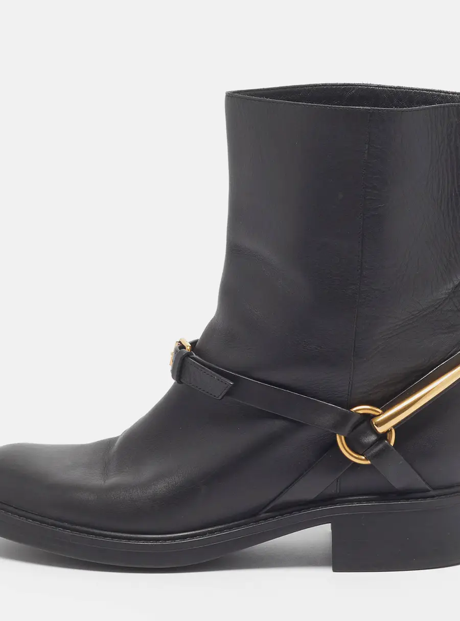 Gucci Horsebit Size 37.5 Black Leather Ankle Length Boots