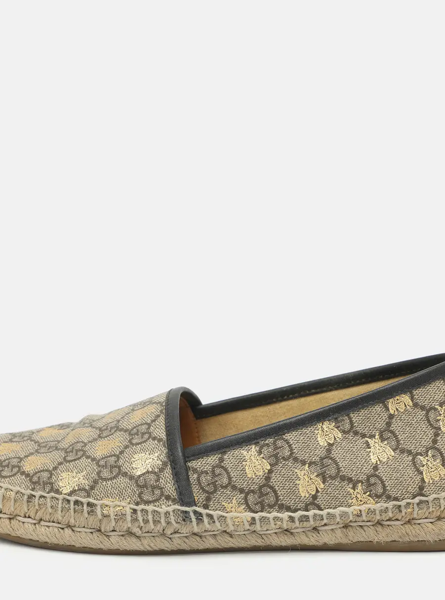 Gucci Bee Size 39.5 Beige GG Supreme Canvas and Leather Espadrille Flats