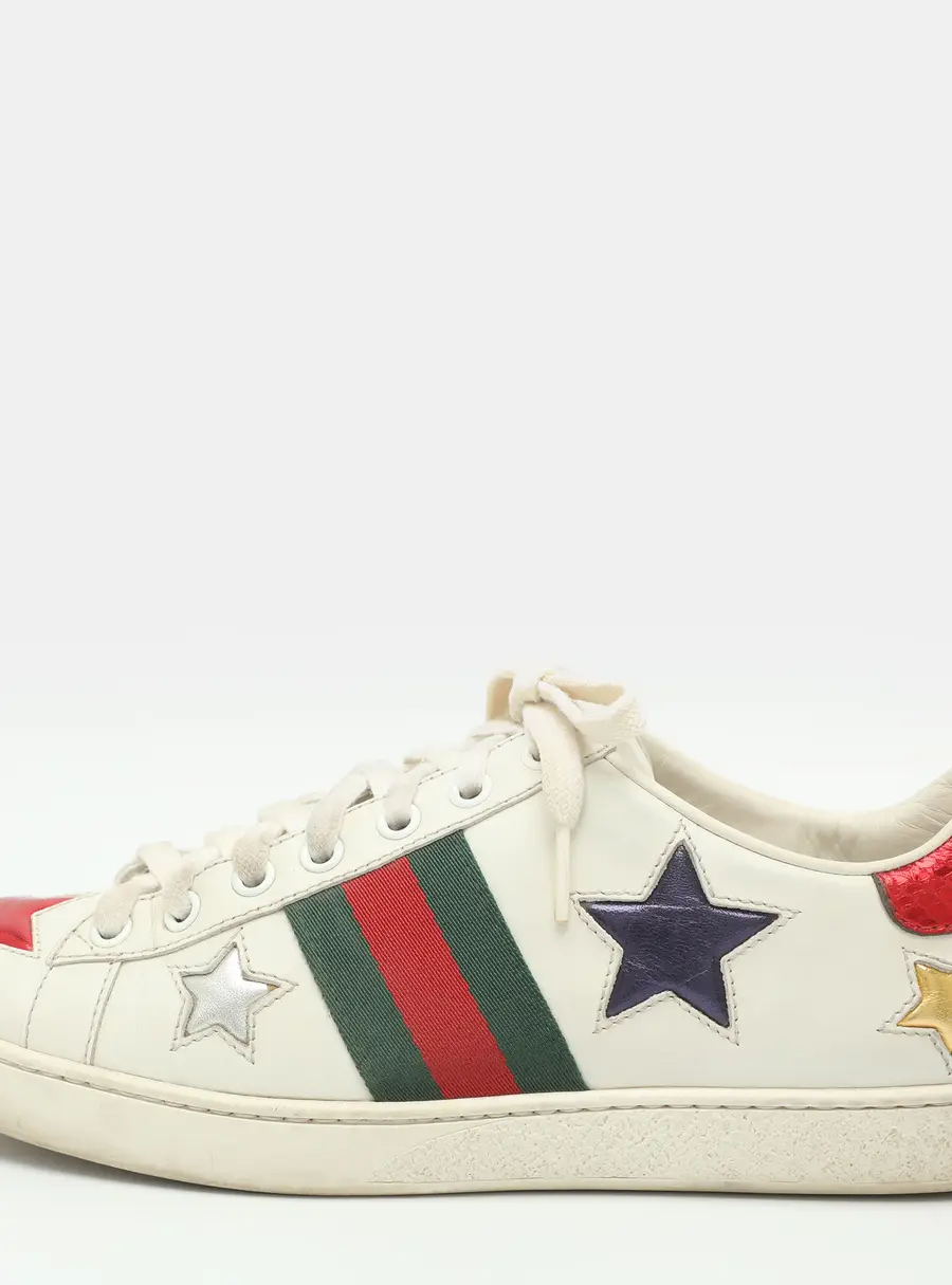 Gucci Ace Web Size 36.5 White Leather Star Low Top Sneakers