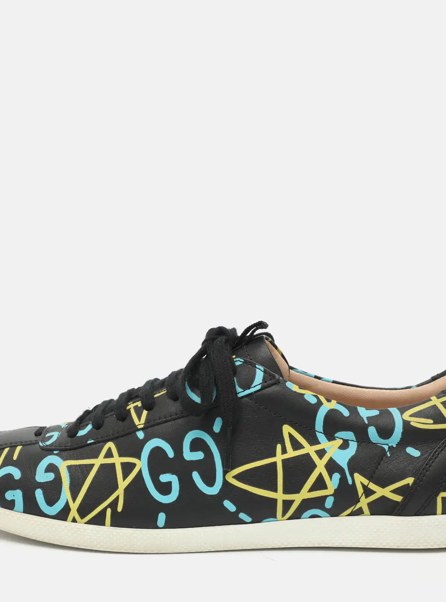 Gucci Apollo Size 41 Black GG Star Printed Leather Low Top Sneakers