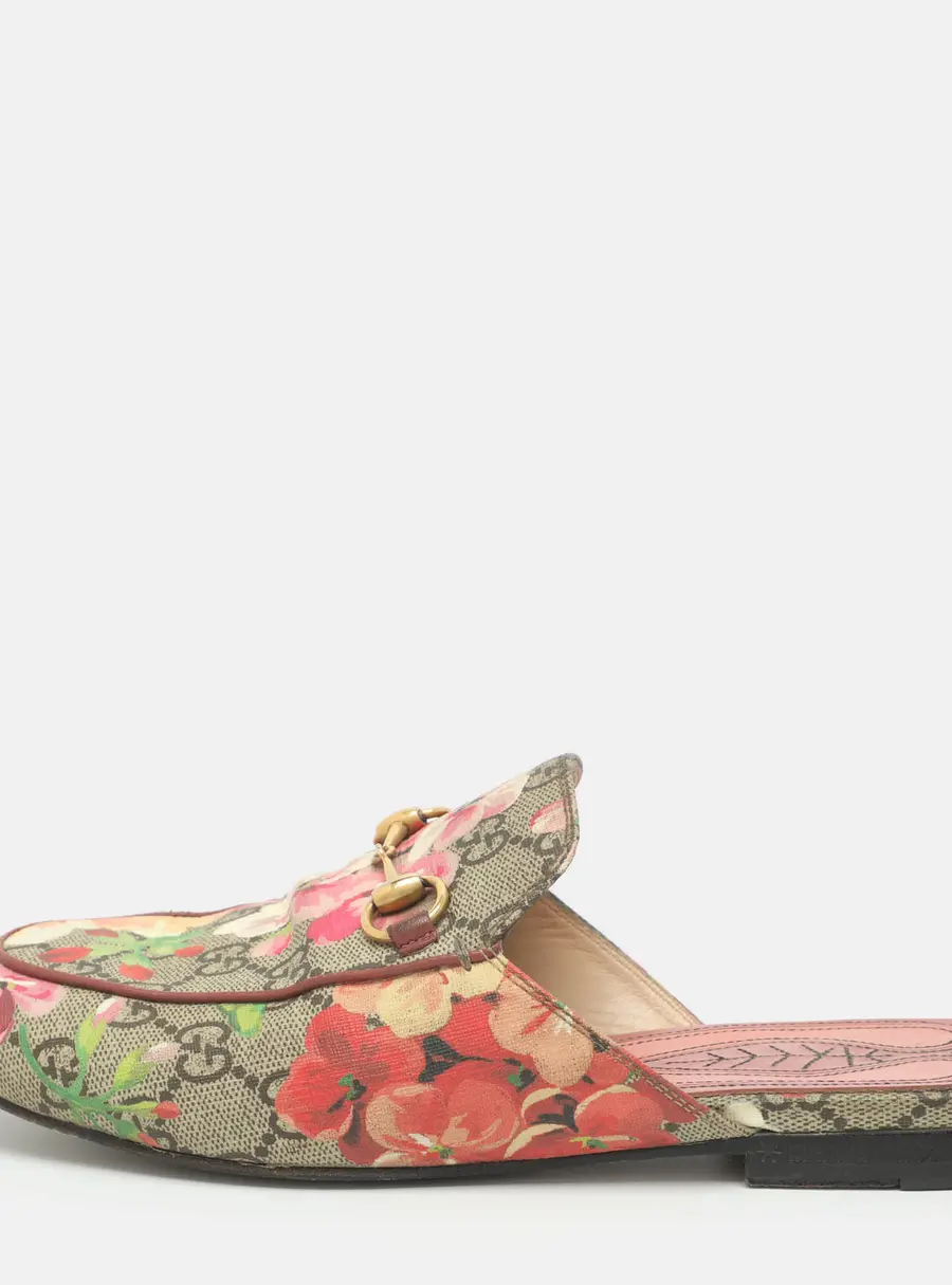 Gucci Princetown Horsebit Size 38 Multicolor Floral GG Supreme Canvas Mules