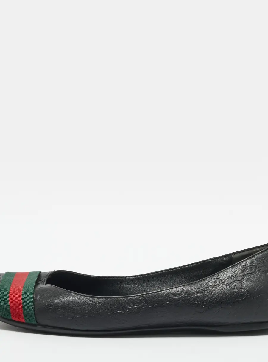 Gucci Web Size 39.5 Black Leather Web Ballet Flats