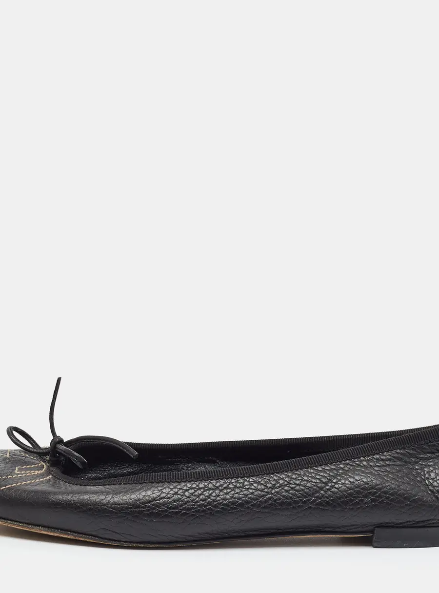 Gucci Interlocking GG Size 36.5 Black Leather Bow Ballet Flats