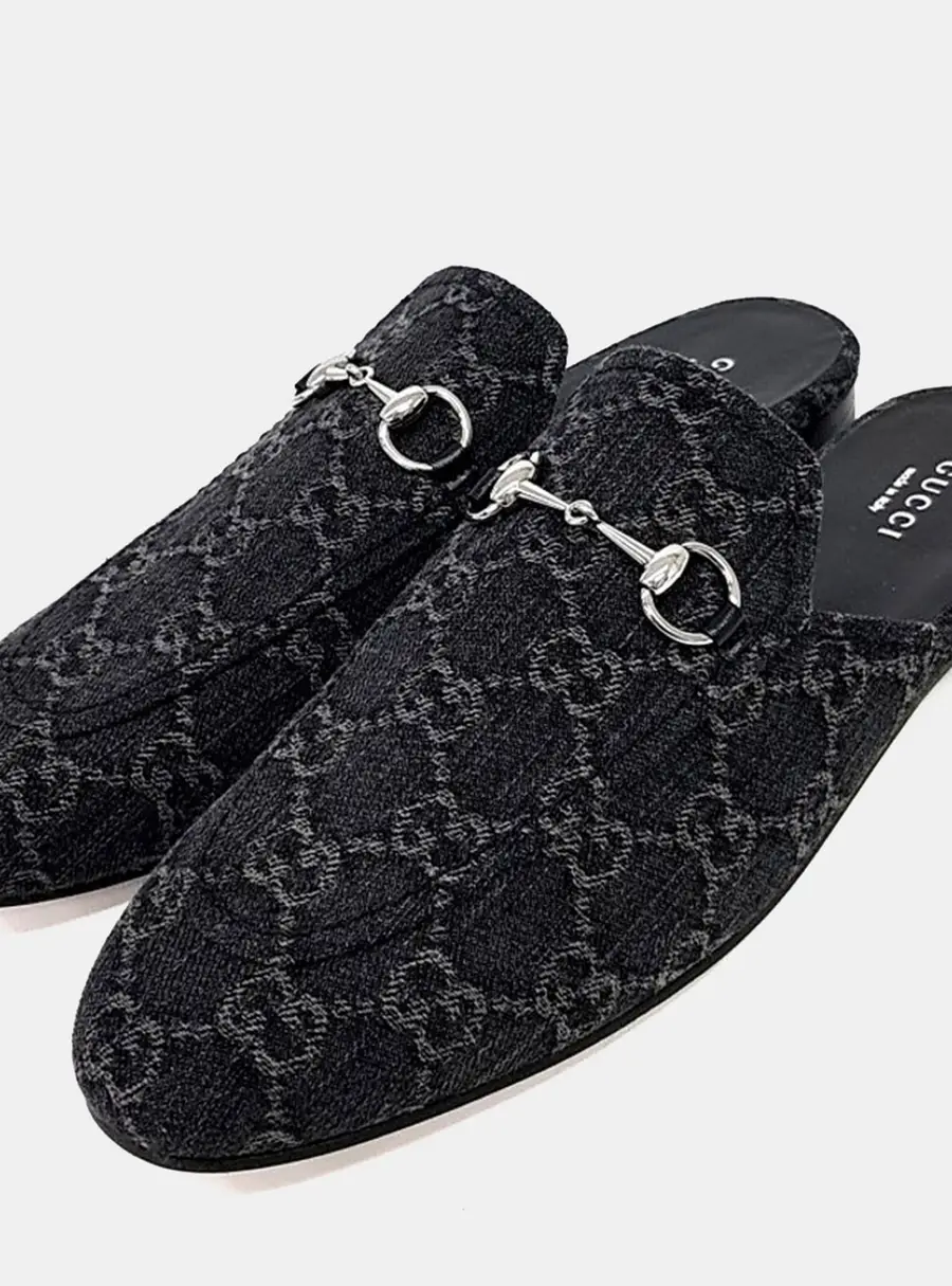 Gucci Fabric Black Horsebit Mules 39.5