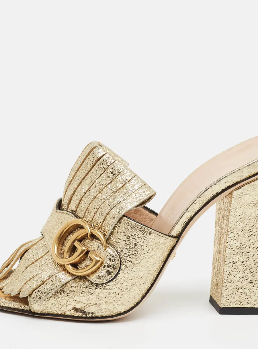 Gucci GG Marmont Size 38 Gold Foil Leather Mules